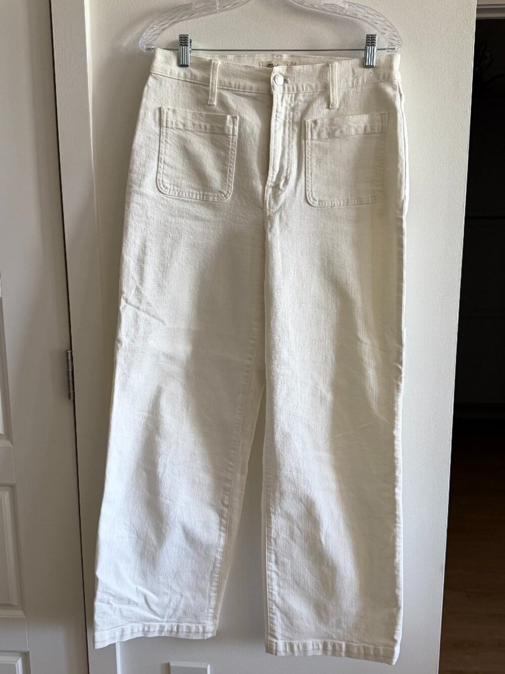 Madewell Ivory High Rise Wide Leg Patch Pocket Jeans
